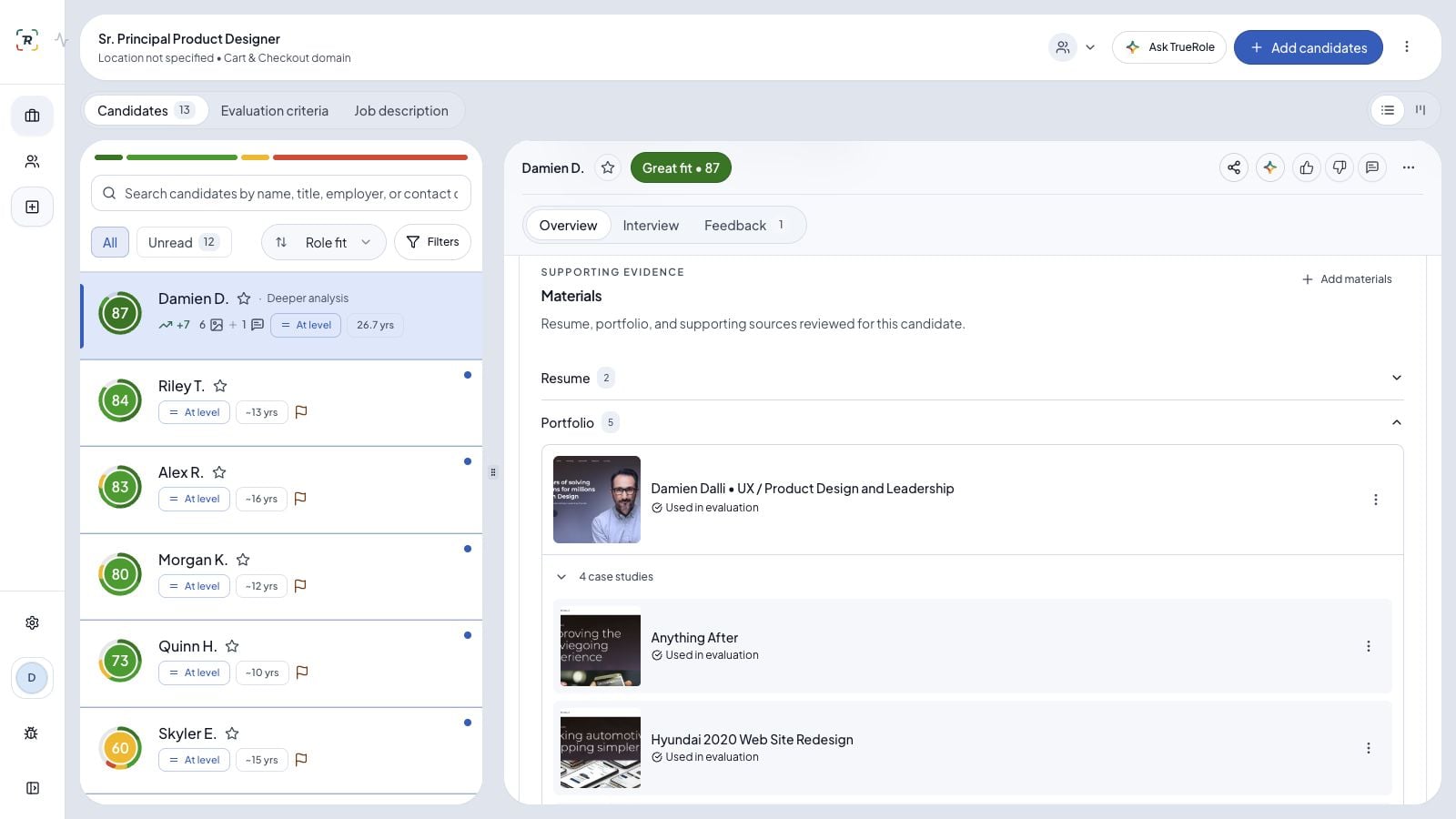 Materials and Portfolio headings above the portfolio homepage and expanded case studies